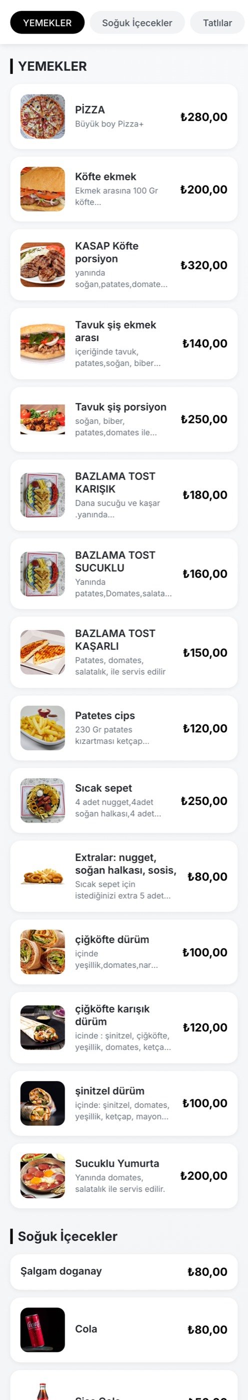 QR Menü Portal ile hazırlanmış gerçek bir dijital menü örneği